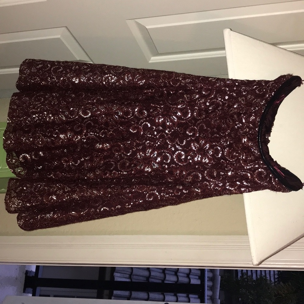 Dark red strapless dress